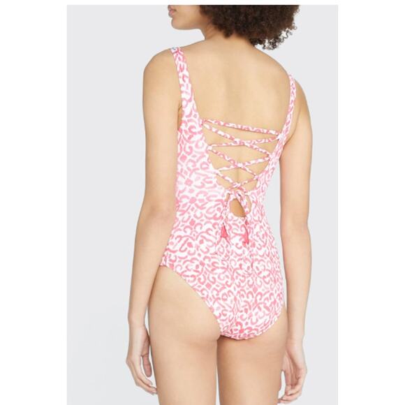 TOMMY BAHAMA Scrolls Reversible Lace Back One-piece In Pink Size 12 - Picture 4 of 14